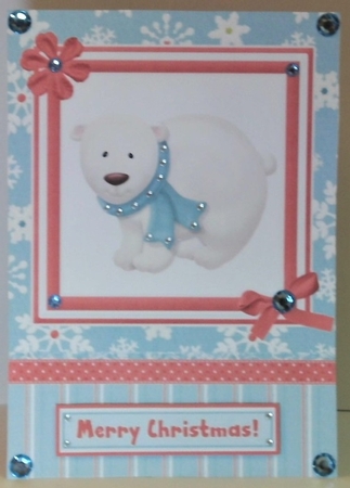 Cute Polar Bear Christmas Card Front with Decoupage by Hazel Underwood