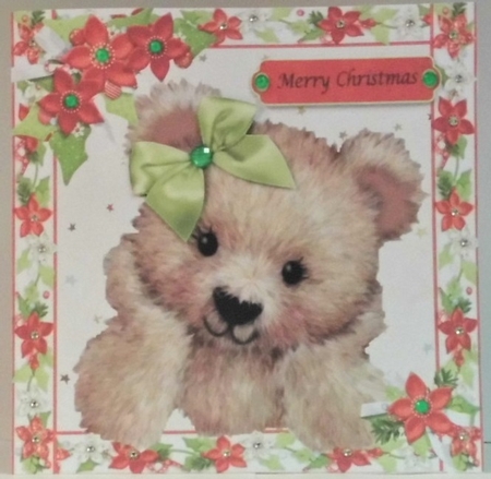 Teddy Bear with Green Bow 8x8 by Hazel Underwood