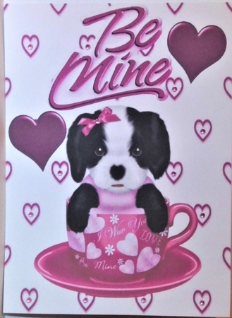 Little Puppy in Pink Teacup, Be Mine A4 by Hazel Underwood