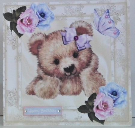 Cute Brown Bear in Floral Frame with Flowers 8x8 by Hazel Underwood