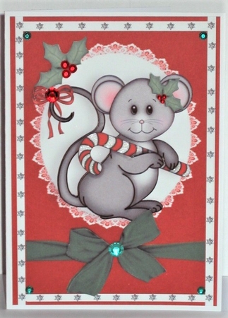 Cute Christmas Mouse with Holly by Hazel Underwood