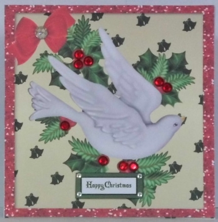Lovely White Dove with Holly and Bow 8x8 by Hazel Underwood
