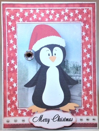 Adorable Christmas Penguin with Santa Hat by Hazel Underwood