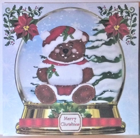Cute Smiling Teddy in Santa Suit in Snow Globe 8x8 by Hazel Underwood