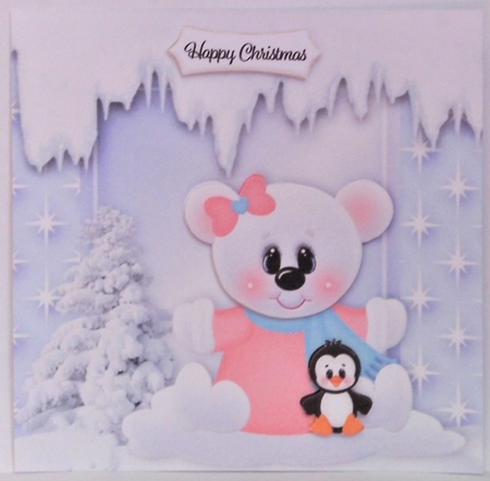 Cute Girl Polar Bear with Penguin 8x8 by Hazel Underwood