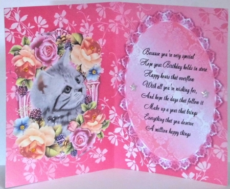 Gorgeous Grey Cat in Bed of Flowers Insert by Hazel Underwood