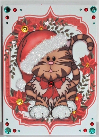 Cute Christmas Cat with Poinsetta's 8x8 by Hazel Underwood