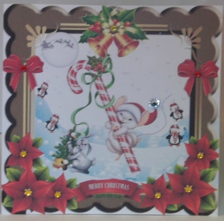 Cute Mouse on a Candy Cane and Penguin Friends by Hazel Underwood