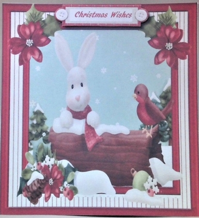 Lovely White Rabbit with Robin on a Log  by Hazel Underwood