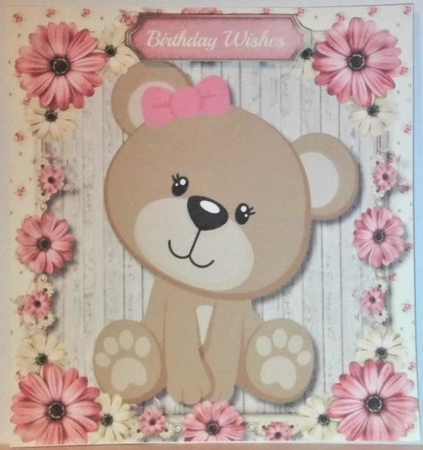 Cute Birthday Bear with Her Pink Bow by Hazel Underwood