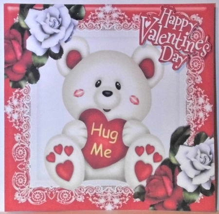 Hug Me! Cute Teddy Bear with Red & White Roses 8x8 by Hazel Underwood