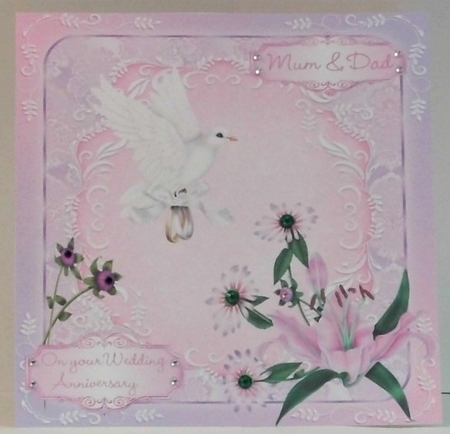 Mum & Dad Wedding Anniversary Card with Flowers, Dove, Rings by Hazel Underwood
