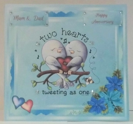 Anniversary Card with Birds, Hearts & Flowers by Hazel Underwood