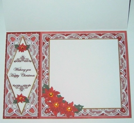 Red Poinsettia Happy Christmas 7x5inch Folded Diamond Insert by Hazel Underwood