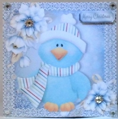 Cute Blue Christmas Bird 6x6 by Hazel Underwood