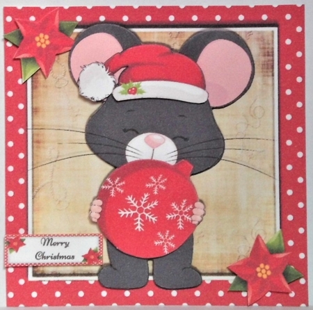 Cute Grey Mouse With Bauble 7x7 by Hazel Underwood