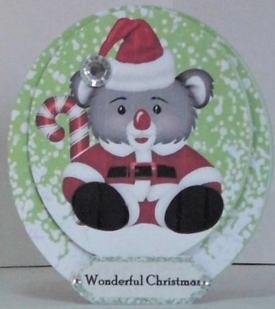 Koala bear in santa hat with bows rocker card by Hazel Underwood