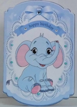 Lovely ele with bow on lace bracket card by Hazel Underwood