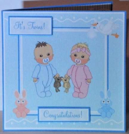 Congratulations card for boy & girl twins by Hazel Underwood