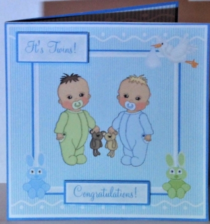 New Baby twin boys congratulations card by Hazel Underwood