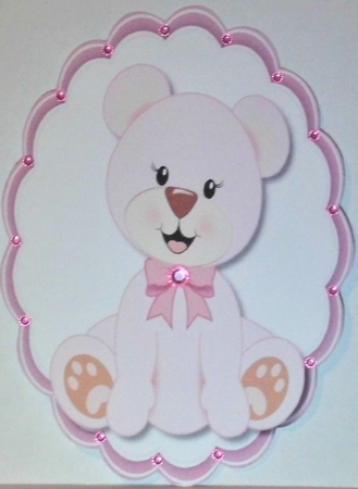 Pink  Bear with her pink bow  by Hazel Underwood