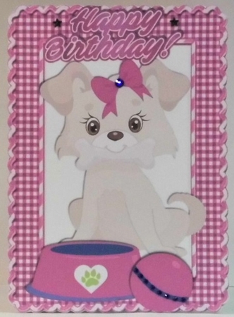 Cute little puppy in pink gingham frame by Hazel Underwood