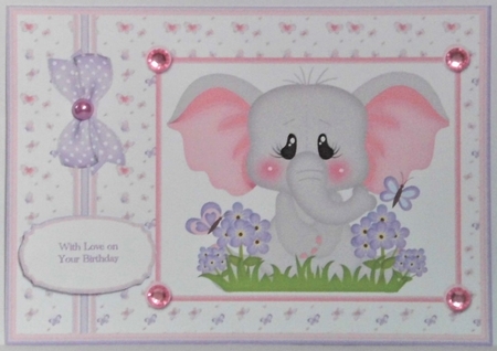 A5 Ellie the elephant card front. by Hazel Underwood