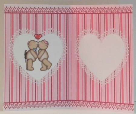 Insert for anniversary card with kissing teddy bears decoupage by Hazel Underwood