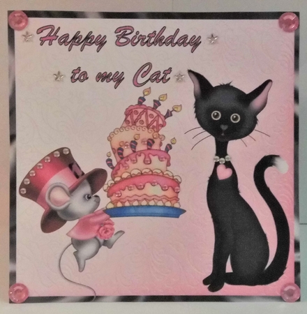 Birthday Cat - A4 design sheet with decoupage by Hazel Underwood