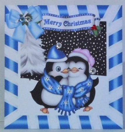 4 Lovely Christmas cards 8x8  in blue stripe frames bumper kit by Hazel Underwood