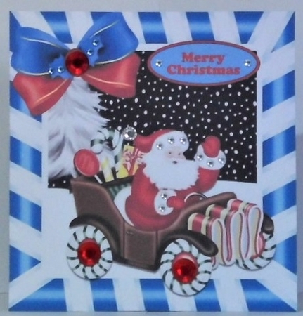 4 Lovely Christmas cards 8x8  in blue stripe frames bumper kit by Hazel Underwood