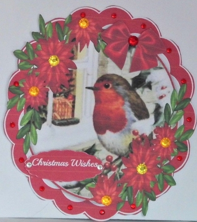 Beautiful Red Robin with Red Poinsettias  by Hazel Underwood