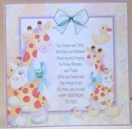 KIDDIES COMPLETE CARD INCLUDING HANDMADE STAMP ON BACK by Hazel Underwood