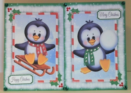 2 6x4 Penguin With Snowball & Penguin Sledging Toppers by Hazel Underwood