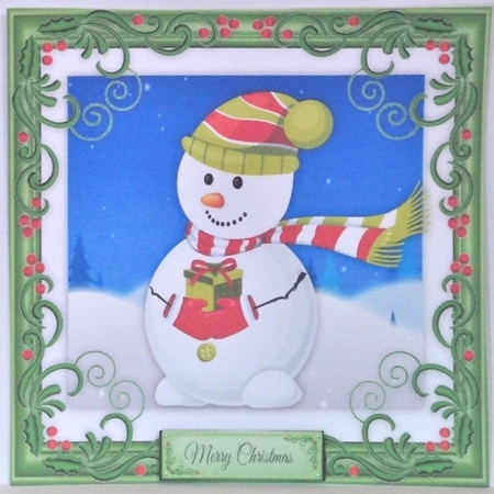 Snowman With Green & Red Stripe Scarf 8x8 by Hazel Underwood