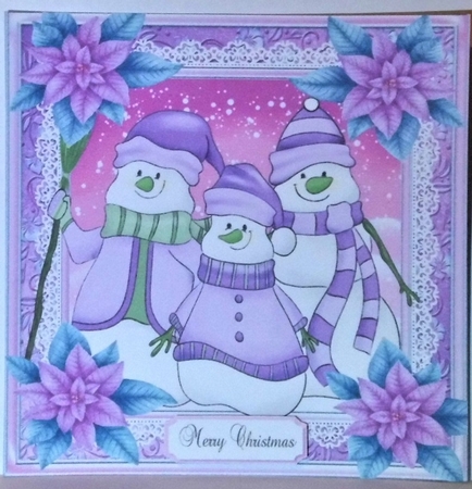 Lilac Snowman Family 8x8 by Hazel Underwood