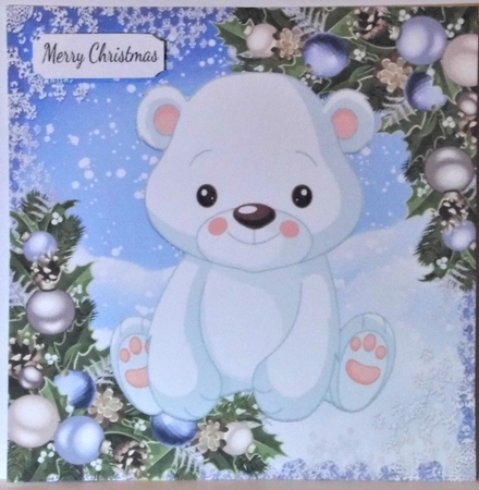 Gorgeous Polar Bear With Bauble Corners 8x8 by Hazel Underwood