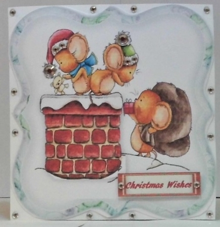 Shaped Topper , Rooftop Santa Mice  by Hazel Underwood