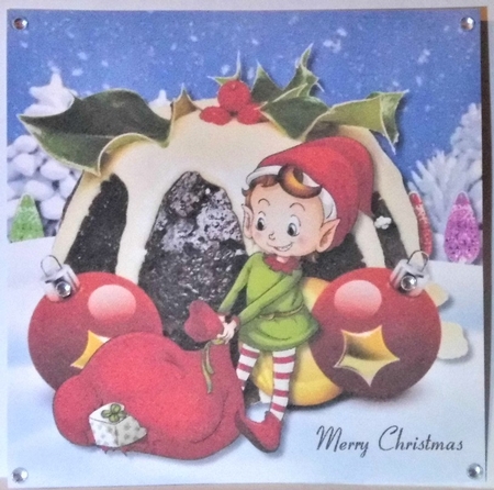 Christmas pudding and elf by Hazel Underwood
