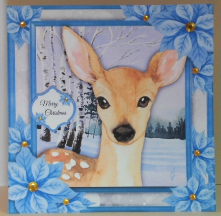 Gorgeous Reindeer With Blue Poinsettia 8x8 Mini Kit by Hazel Underwood