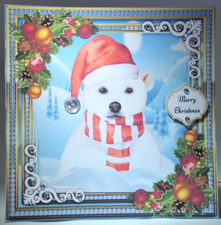 Beautiful Polar Bear With Santa Hat 8x8 by Hazel Underwood