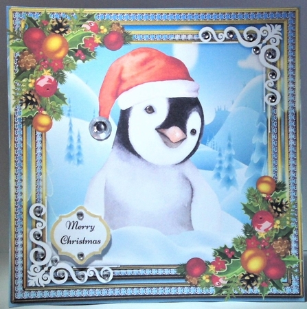 Beautiful Penguin With Santa Hat 8x8 by Hazel Underwood