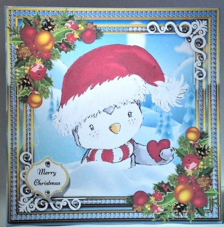 Beautiful Penguin 2 With Santa Hat 8x8 by Hazel Underwood