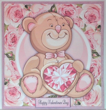 Valentine Bear With Bling Heart 8x8 by Hazel Underwood