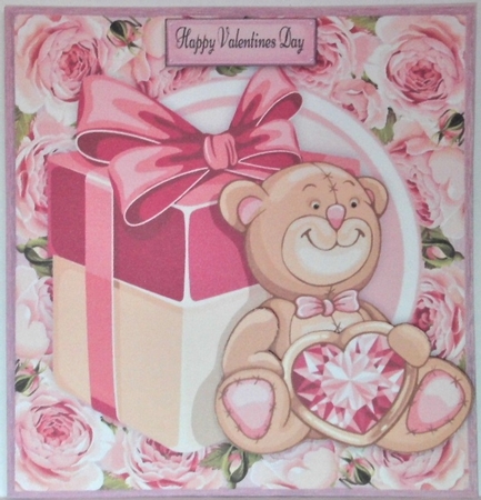 Valentine Bear With Bling Heart & Present 8x8 by Hazel Underwood