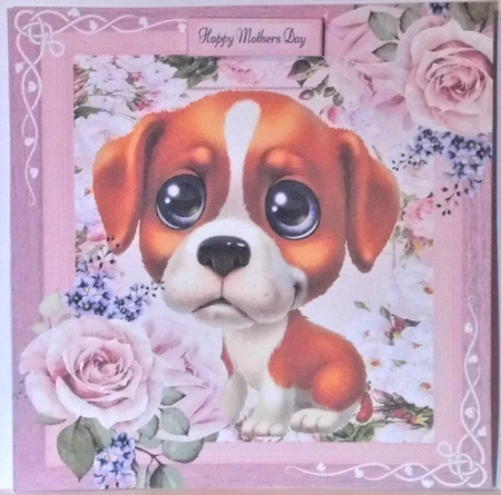 Beautiful Blue Eyed, Brown & White Puppy 8x8 by Hazel Underwood