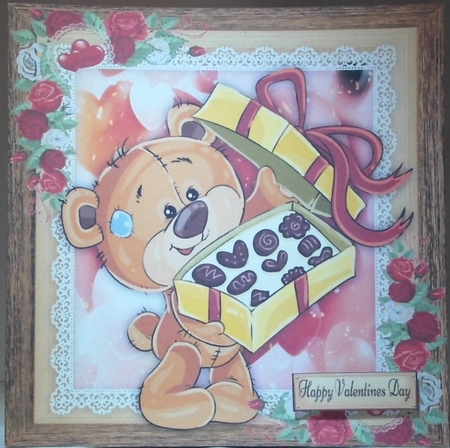 Gorgeous Bear With Box Of Chocolates 8x8 by Hazel Underwood