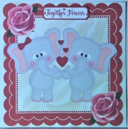 Cute pair of romantic elephants with pink roses 8x8 by Hazel Underwood