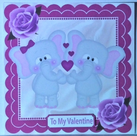 Cute pair of romantic elephants with cerise roses 8x8 by Hazel Underwood