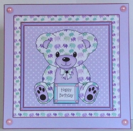 Elephant print Teddy Bear in Frame Card Topper - Mauve Girl by Hazel Underwood